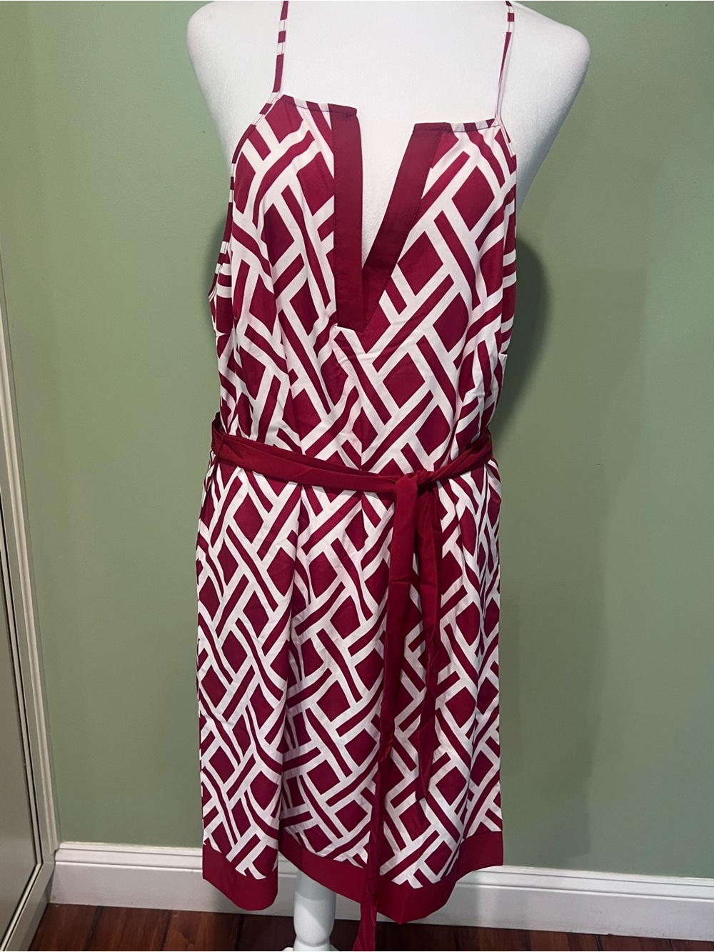 Mud Pie Burgundy and White Geometric Midi Dress
